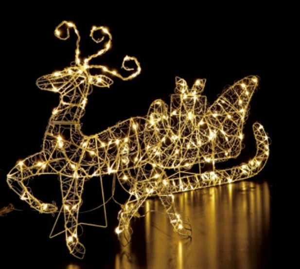Light Up Reindeer with Sleigh 140 LED Indoor/Outdoor Warm Light