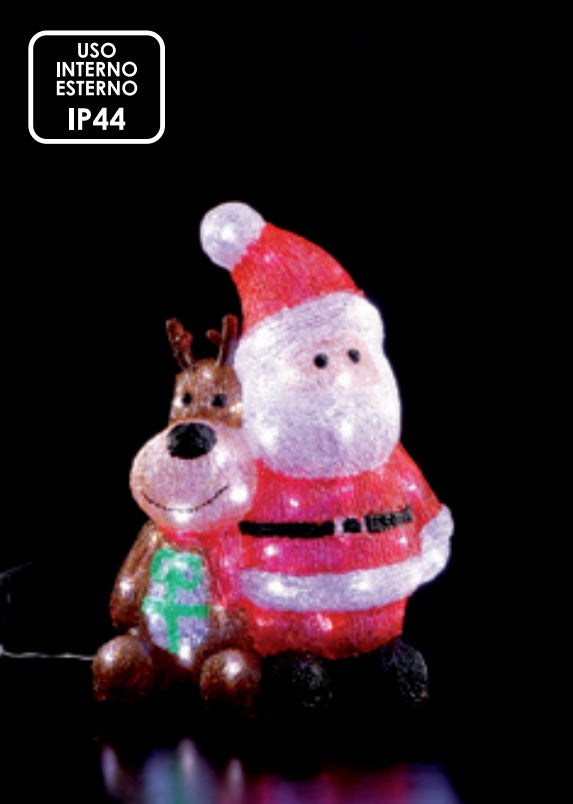 Figura luminosa Babbo Natale con renna 60 LED da interno/esterno bianco