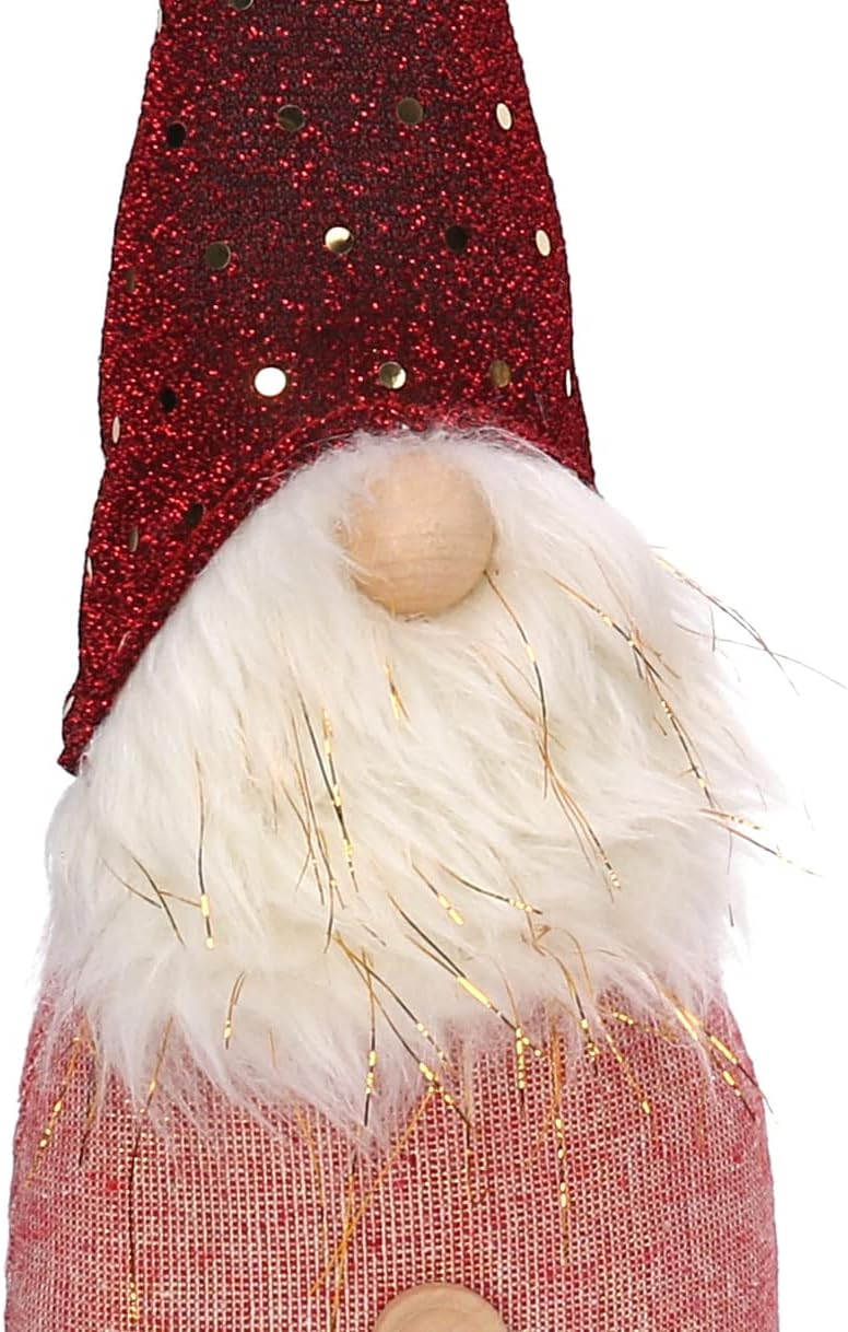 Gnome décoratif autoportant en tissu robe rouge avec barbe cm.9x8x30h