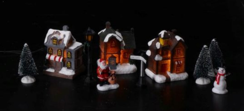 Paesaggio invernale 10 pezzi in resina e plastica da interno con 3 LED