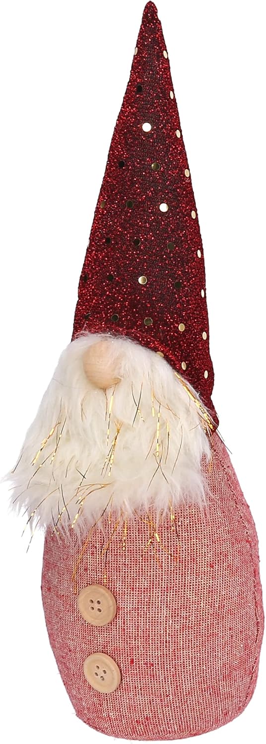 Gnome décoratif autoportant en tissu robe rouge avec barbe cm.9x8x30h