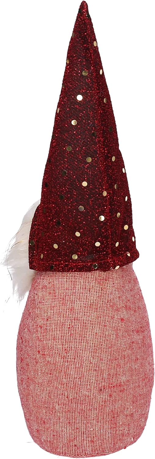 Gnome décoratif autoportant en tissu robe rouge avec barbe cm.9x8x30h