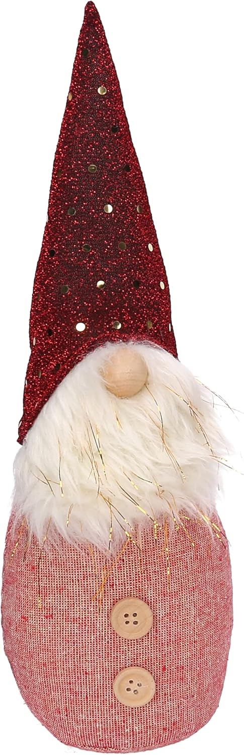 Gnome décoratif autoportant en tissu robe rouge avec barbe cm.9x8x30h