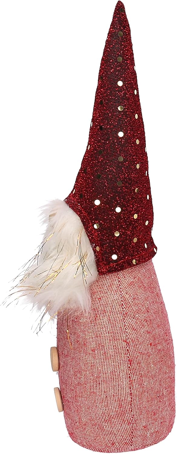 Gnome décoratif autoportant en tissu robe rouge avec barbe cm.9x8x30h