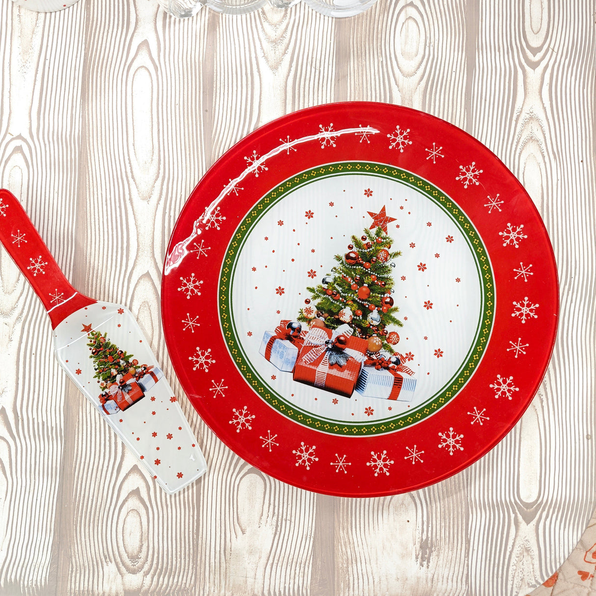 Set Piatto e paletta in vetro a tema Natalizio - 2 motivi