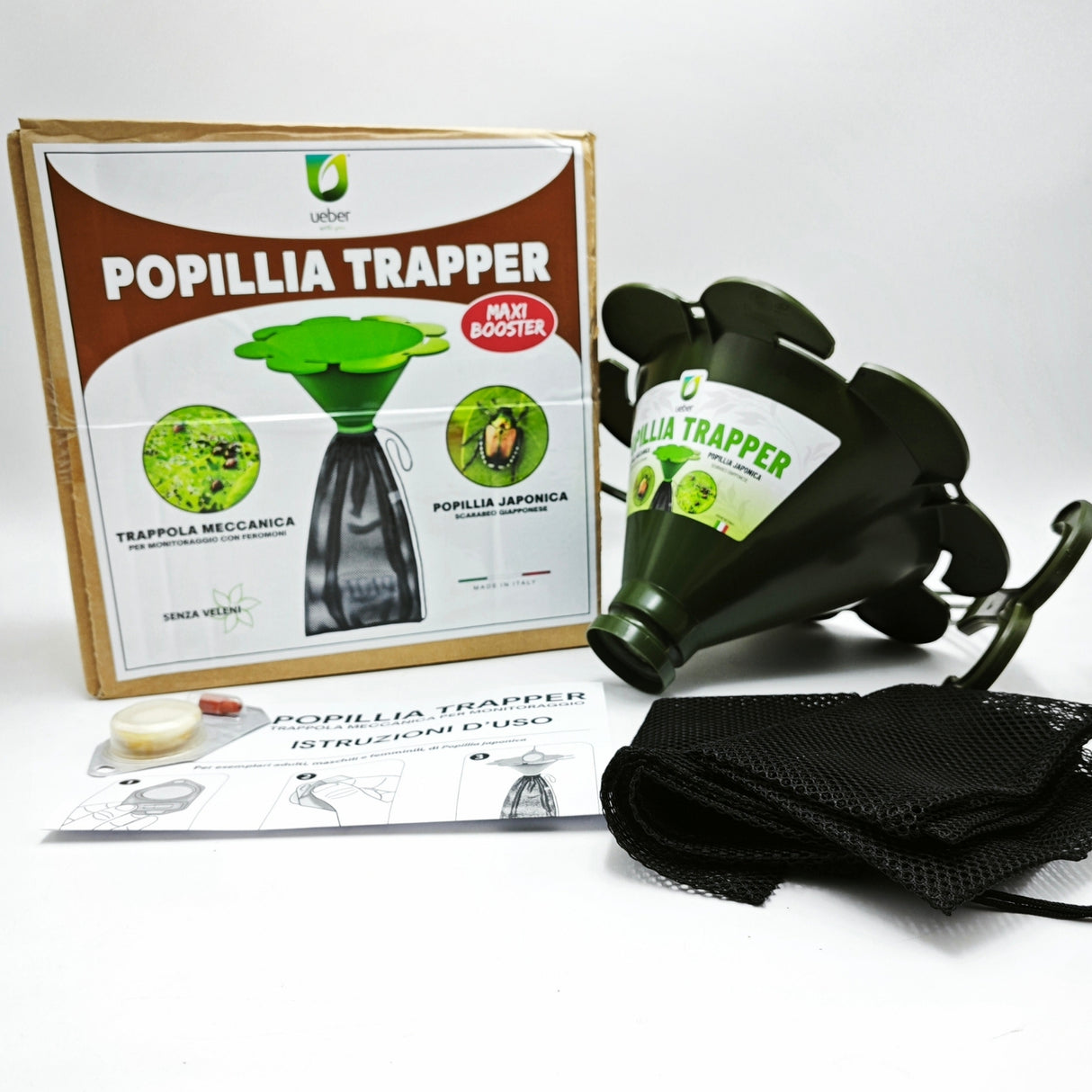 Trappola Popillia Japonica con Feromone Booster – Kit Biologico per 500 m² con 2 Sacchi di Raccolta