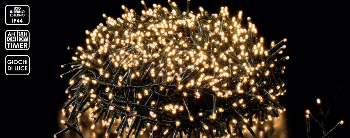 Catena 1.000 minilucciole LED da interno/esterno con timer e controller (9 giochi di luce) bianco - luce calda