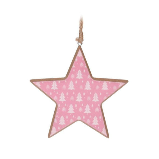Decorazione natalizia da appendere in legno dipinto stella rosa decoro albero cm.11h Koopman