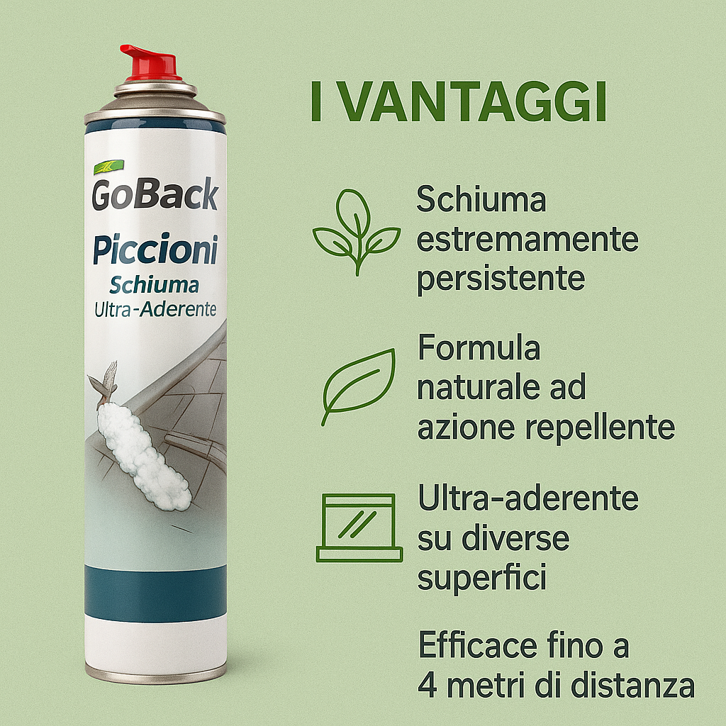 Schiuma allontana Piccioni disabituante barriera olfattiva, gittata 4 Metri - 750 ml