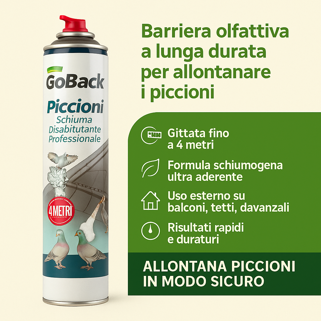 Schiuma allontana Piccioni disabituante barriera olfattiva, gittata 4 Metri - 750 ml