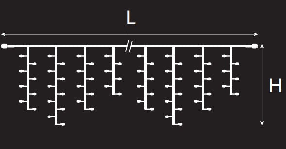 Prolunga 210 LED tenda sfalsata da interno/esterno bianco - mt. 4 x 1 h
