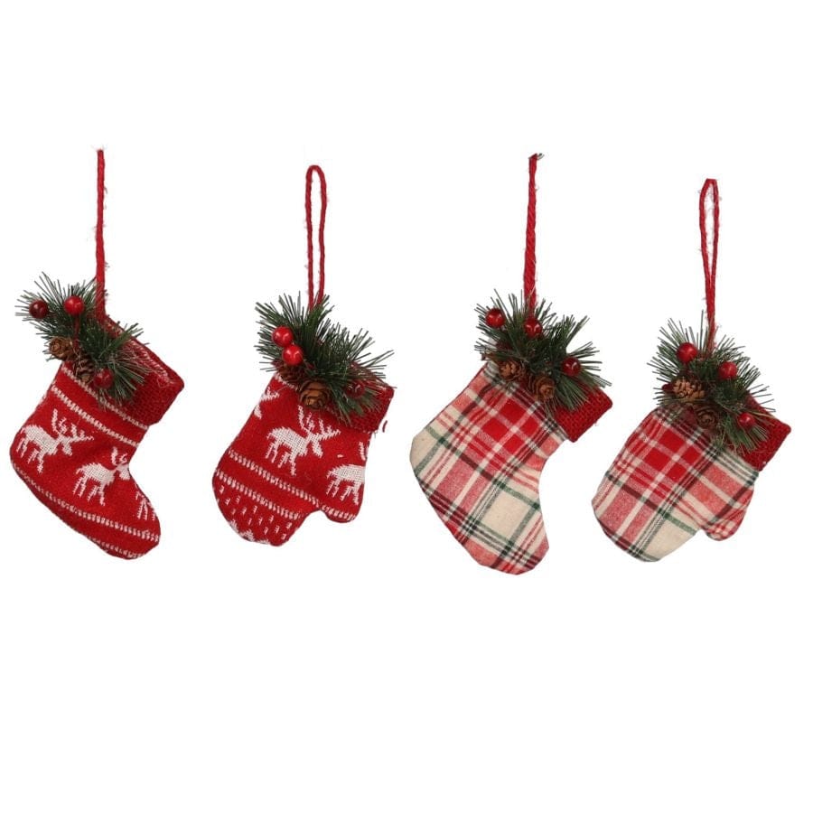 1 Decorazione per albero, calza o guanto in tessuto rosso - Modelli assortiti Vacchetti (2604848)