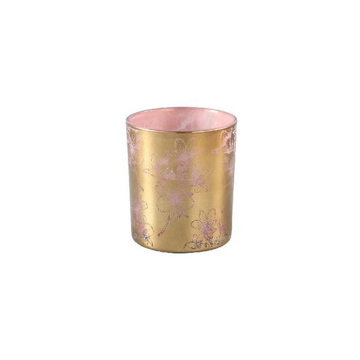 PTMD Grande Porta tealight gold rose in vetro con fiori due misure (3819122)