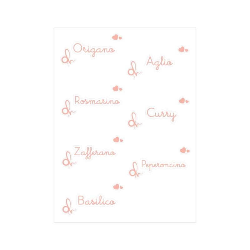 OH Organizer Rosa Set etichette adesive per spezie "origano,aglio,rosmarino,curry,zafferano,peperoncino e basilico" (3819226)