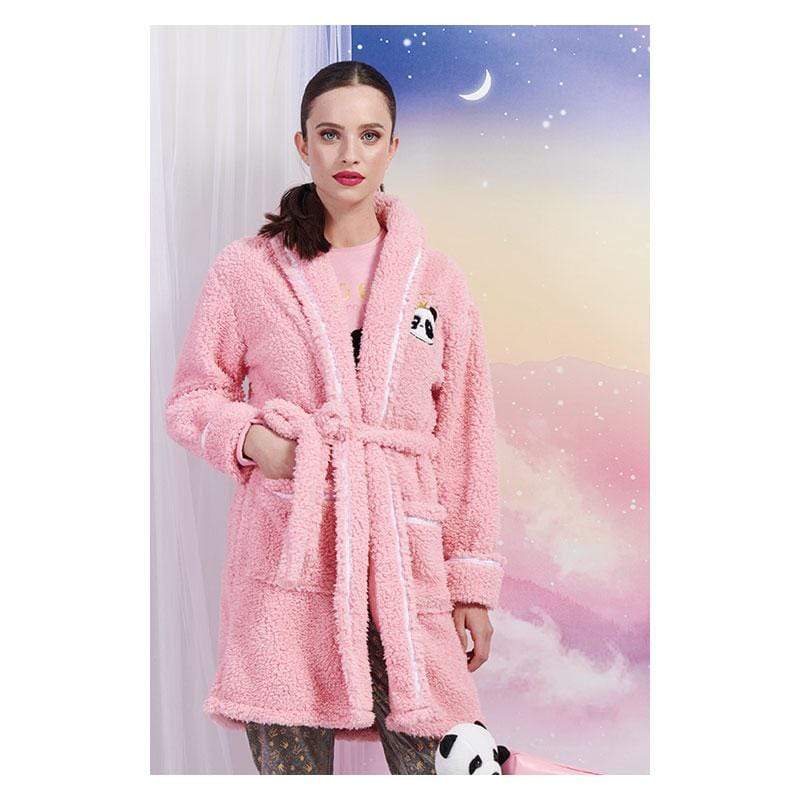 Siretessile Vestaglia donna rosa in morbido poliestere con panda ricamato; più misure (3819381)