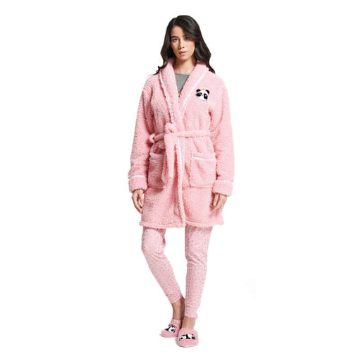 Siretessile S/M Vestaglia donna rosa in morbido poliestere con panda ricamato; più misure (3819382)