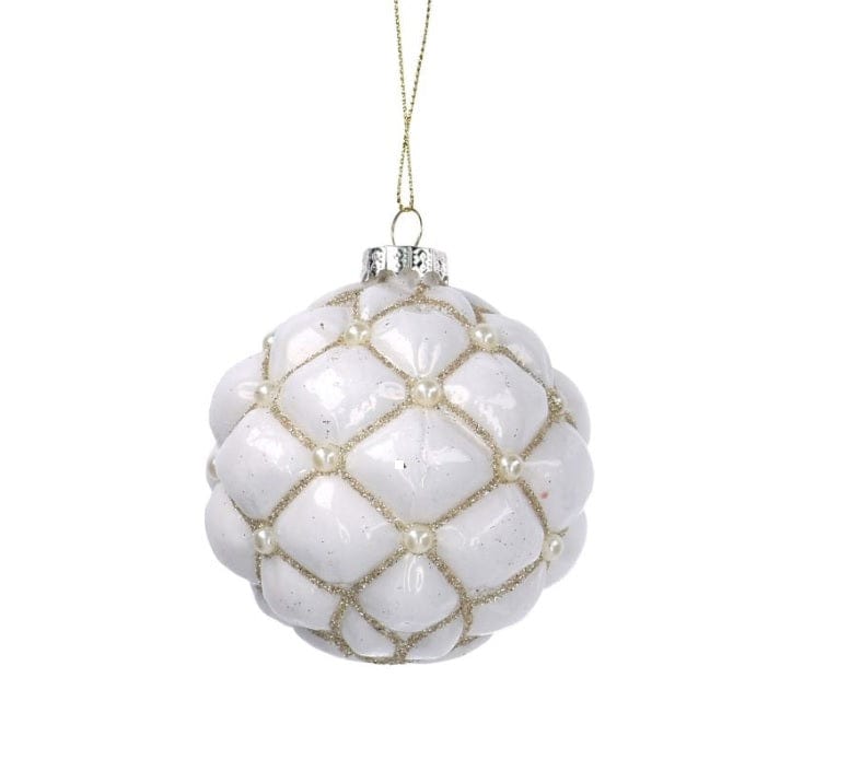 Sfera in vetro bianca con glitter oro e perle - ø 8 cm Vacchetti (2498424)