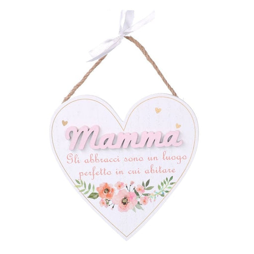 Targhetta legno Cuore scritta "Mamma gli abbracci sono un luogo perfetto in cui abitare" Vacchetti (2567076)