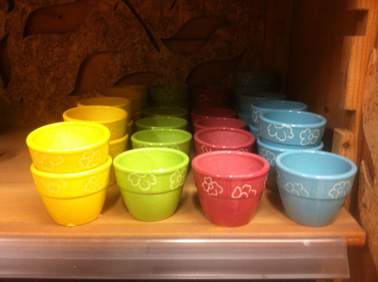 Vasetto In Ceramica Cactusino Con Decorazione - Colori Vari Azzurro / 8,5 cm x 6,5 h cm. MillStore (2499477)