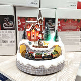 Paesaggio invernale con treno e casa - 6 luci a led, movimento e musica