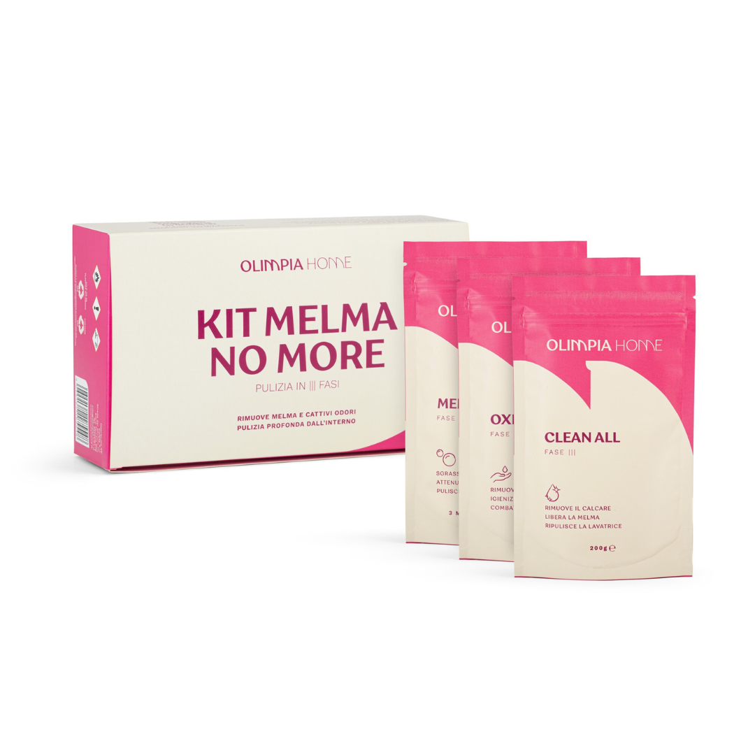 Kit MelmaNoMore Olimpiahome - kit pulizia lavatrice con Acido Citrico, Percarbonato e Melma Tabs