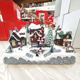 Paesaggio invernale Babbo Natale in slitta con 28 luci a led bianco caldo, musica e movimenti