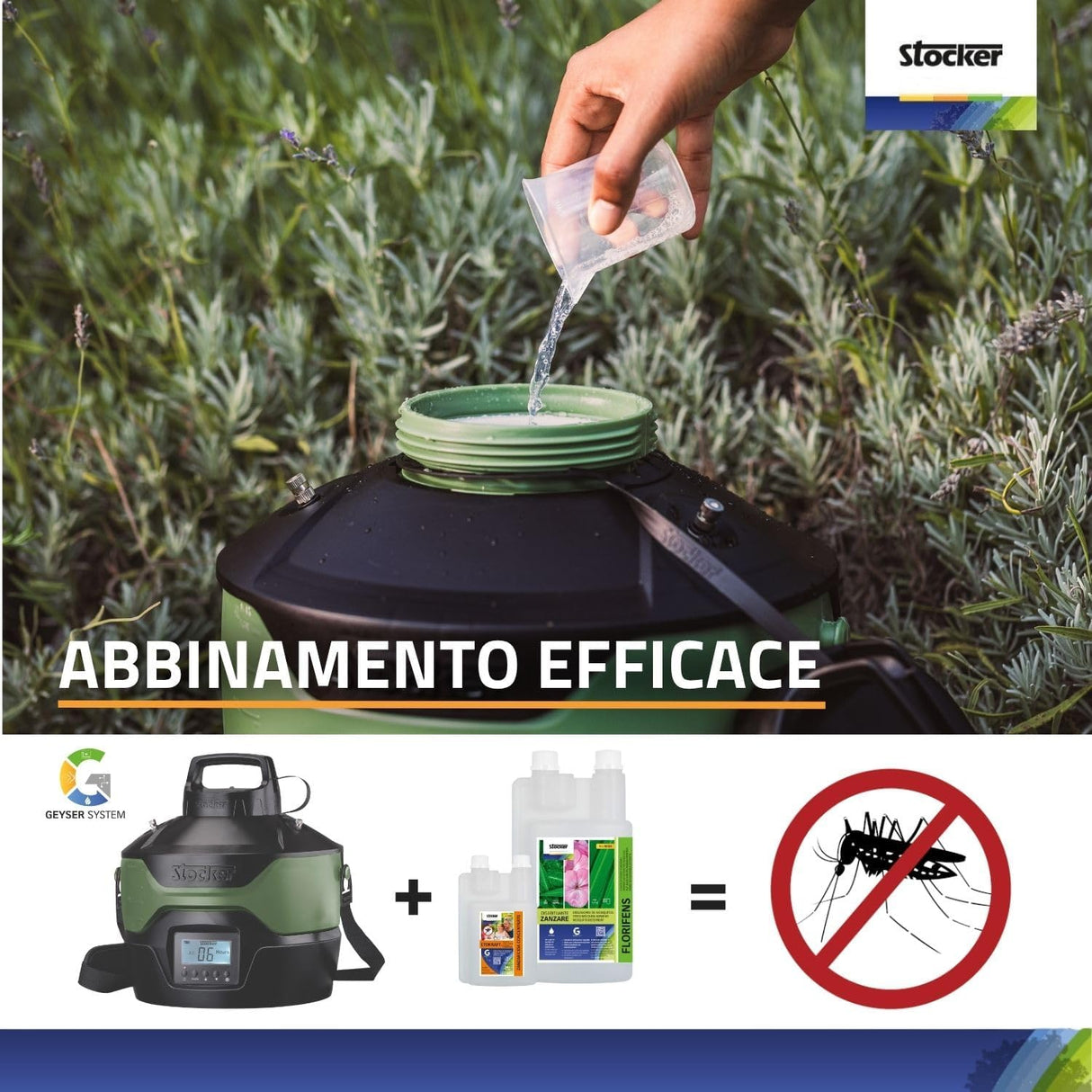 Nebulizzatore anti-zanzare Kit Geyser Essential - 4 L con tubi, spruzzatori, insetticida e disabituante