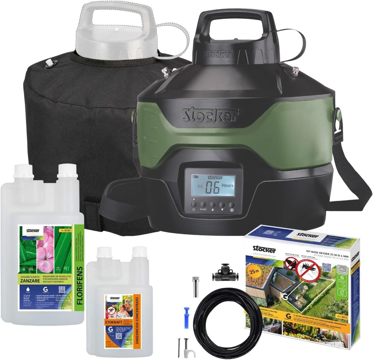 Nebulizzatore anti-zanzare Kit Geyser Essential - 4 L con tubi, spruzzatori, insetticida e disabituante