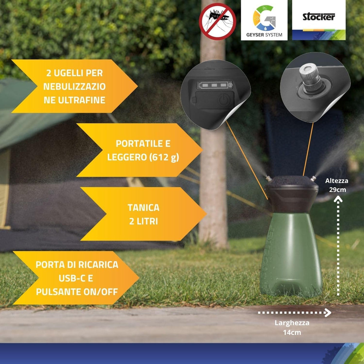 Kit Geyser Nebulizzatore Portatile 2 litri con disabituante anti-zanzare