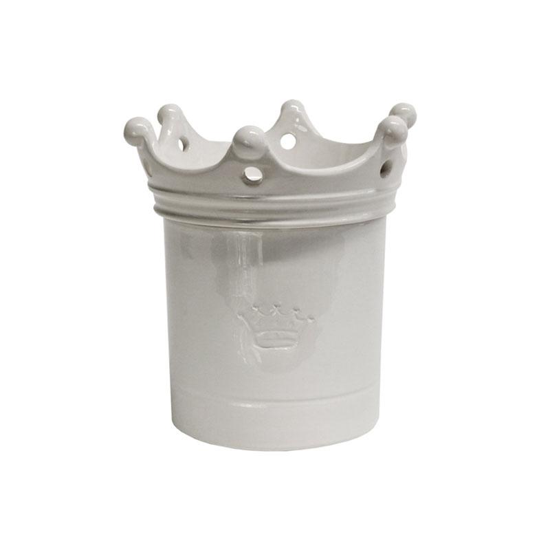 Barattolo decorativo con corona in ceramica artigianale cm.13x18h Virginia Casa
