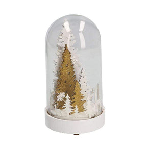 Campana di vetro decorativa con led e scena natalizia pino bianco e oro cm.9x16.5h Vacchetti