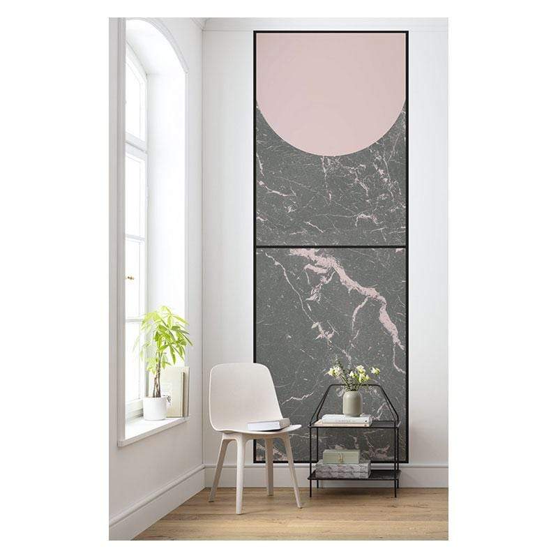 Carta da parati effetto marmo nero e rosa Medium cm.100x280h. —