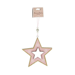 Decorazione natalizia da appendere stella rosa in legno dipinto cm.12h Koopman (4200535)