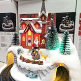 Paesaggio invernale con treno e casa - 6 luci a led, movimento e musica