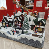 Paesaggio invernale Babbo Natale in slitta con 28 luci a led bianco caldo, musica e movimenti