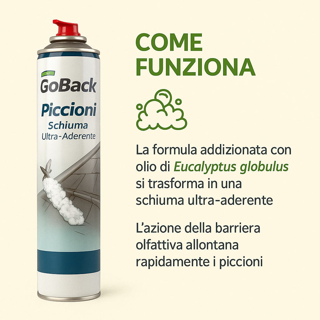 Schiuma allontana Piccioni disabituante barriera olfattiva, gittata 4 Metri - 750 ml