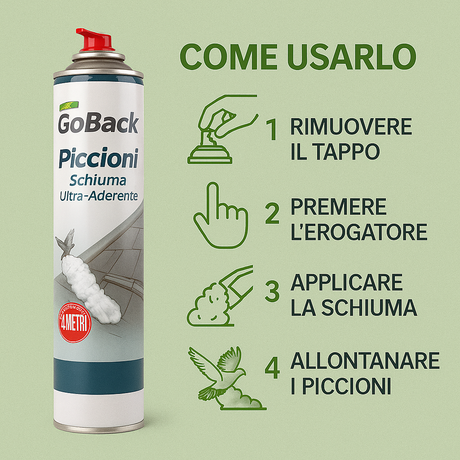 Repellente per Piccioni GoBack – Schiuma Spray Professionale 750 ml