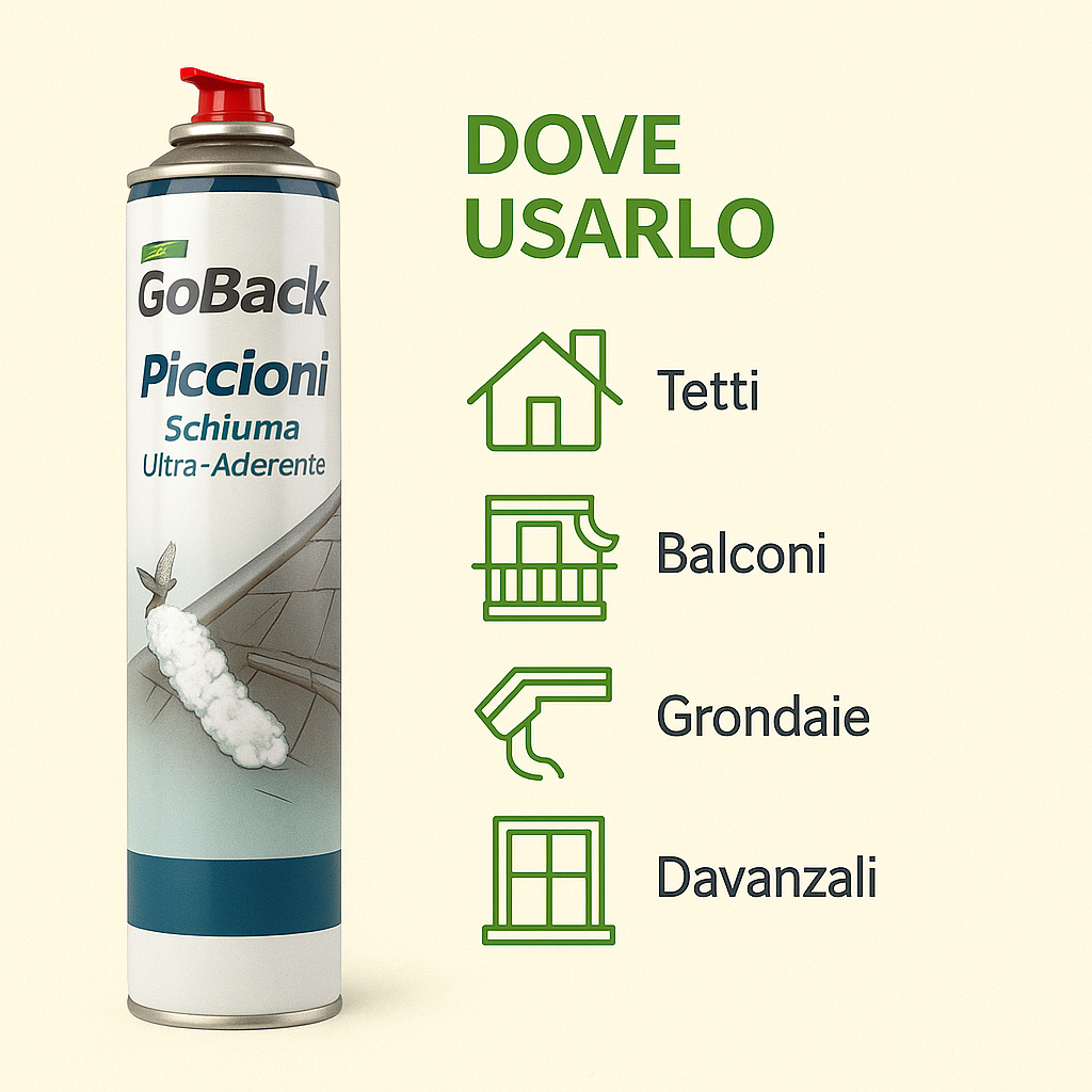 Schiuma allontana Piccioni disabituante barriera olfattiva, gittata 4 Metri - 750 ml