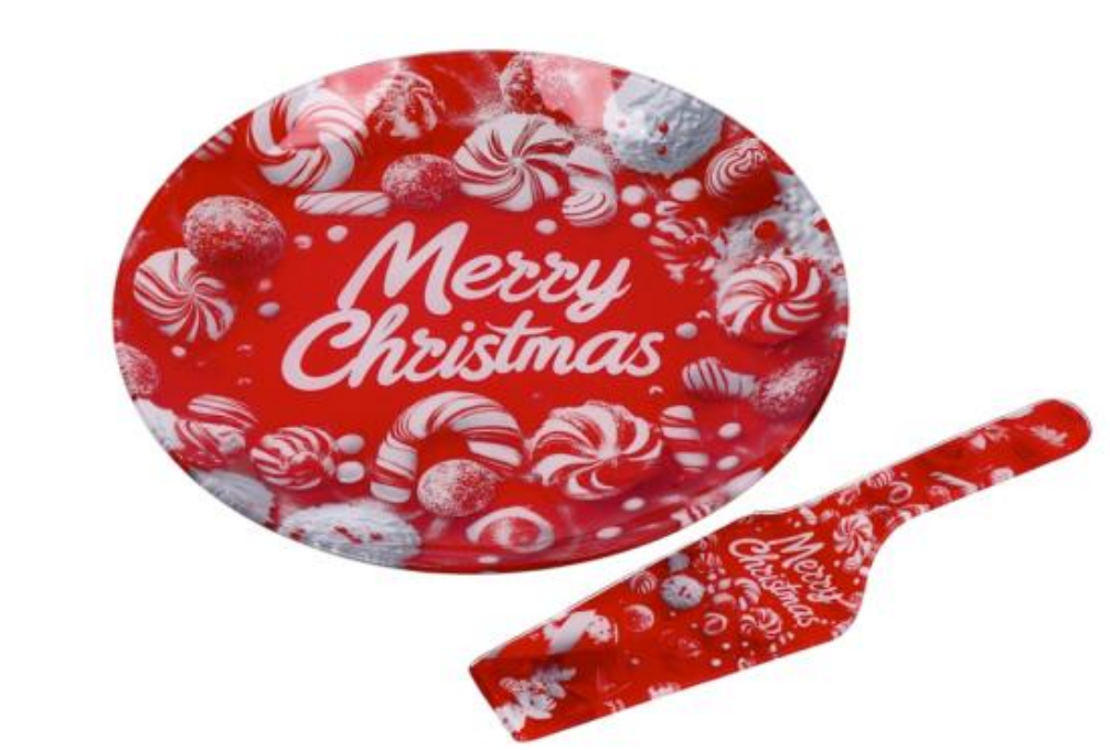 Set Piatto e paletta in vetro a tema Natalizio - 2 motivi