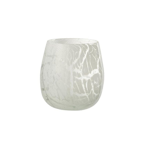 Porta candela in vetro con effetto screpolato bianco medio cm.12x12x13h. J-Line
