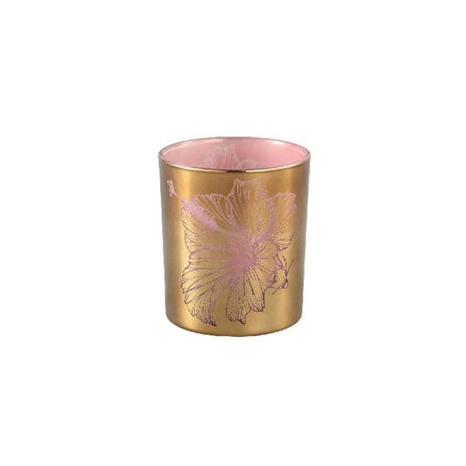 Porta tealight gold rose in vetro con fiore grande PTMD