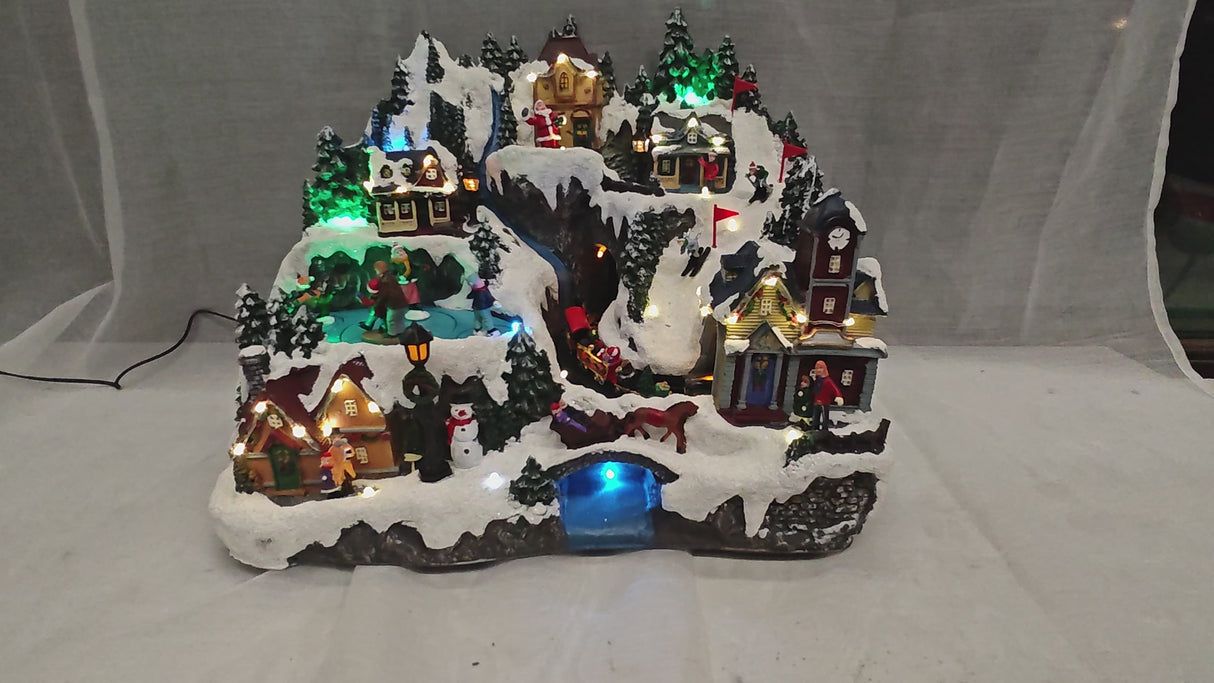 Villaggio di Natale con neve paesaggio innevato da interno con 44 LED, movimento e musica