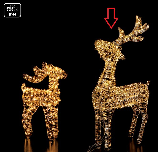 Renna luminosa in ferro e PE oro con 400 o 600 LED da interno/esterno bianco - luce calda