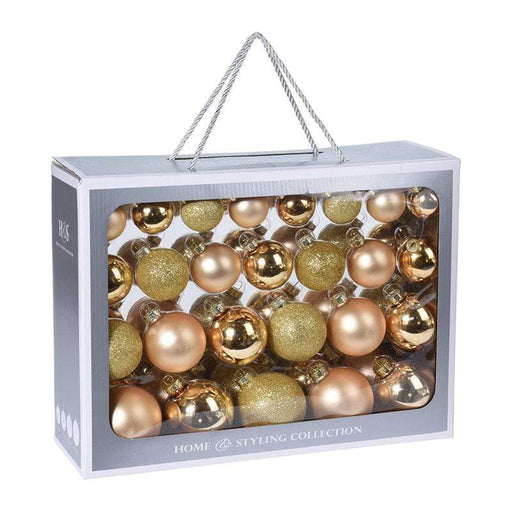 Set di 52 sfere natalizie in vetro oro lucide glitterate e opache Koopman