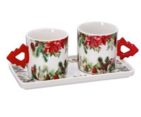 Set 2 tazzine Natalizie con vassoio in porcellana - 2 varianti