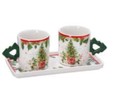 Set 2 tazzine Natalizie con vassoio in porcellana - 2 varianti