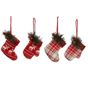 1 Decorazione per albero, calza o guanto in tessuto rosso - Modelli assortiti Vacchetti (2604848)