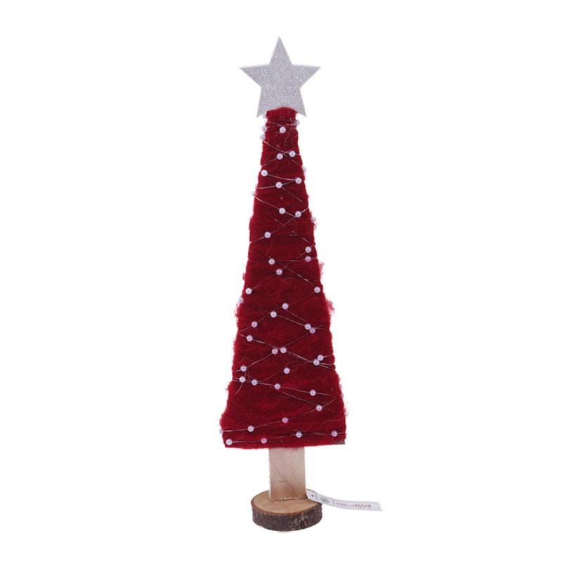 Albero di natale in legno e lana da appoggio con perline rosso/bianco cm.47 | OlimpiaHome. (3818581)