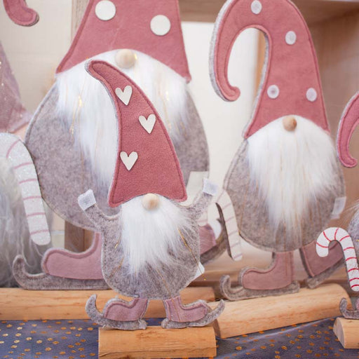 Koopman Babbo Natale beige in feltro e legno cappello rosa cm 33, due modelli