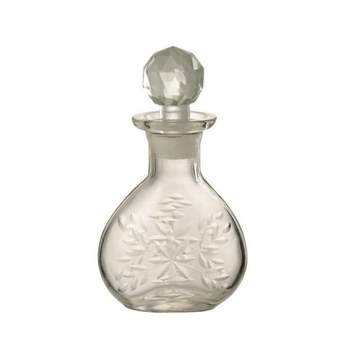 Bottiglia in vetro trasparente con decori incisi fatti a mano e tappo in vetro, tre modelli | OlimpiaHome. (3818625)